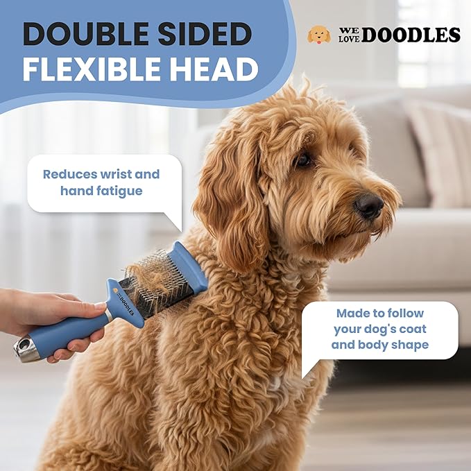 Double-Sided Slicker Brush for Dogs, Dematting & Deshedding Dog Brush, Dog Grooming Supplies, Long Pin Detangler for All Hair Pets, Poodles, Doodles, & Goldendoodles (Small)