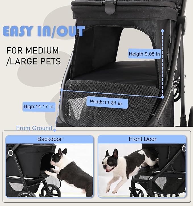 Dog Stroller for Medium Large Dogs up to 66lbs Portable&Foldable | Pet Stroller for 2 Small Dogs with Adjustable Handle & Canopy, Ventilated,Storage Organizer