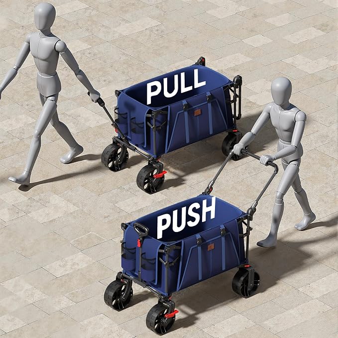EVER ADVANCED Folding Push Wagon with Canopy, Shopping Cart with Brakes | Portable Collapsible Wagon Cart with All-Terrain Big Wheels for Camping, Beach, Sports