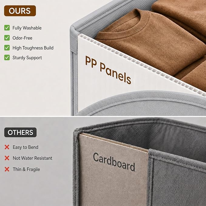 LayerSpace 3 Pack Fabric Storage Bins for Shelves | 16.25x12x10in Closet Storage Baskets | Collapsible Storage Bins |Fabric Closet Organizers with Handles | Light Gray | Thickened Rigid PP Panels, Cotton-linen Shelf Baskets, Measure 16.25"L x 12"W x 10...