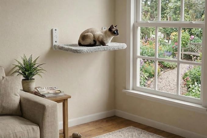 OtterPets Cat Wall Bed, Foldable Cat Wall Hammock with Plush Washable Cover | 35 lb metal support; plush washable cover; hardware for drywall, studs and concrete, cat wall shelf, wall mounted cat bed
