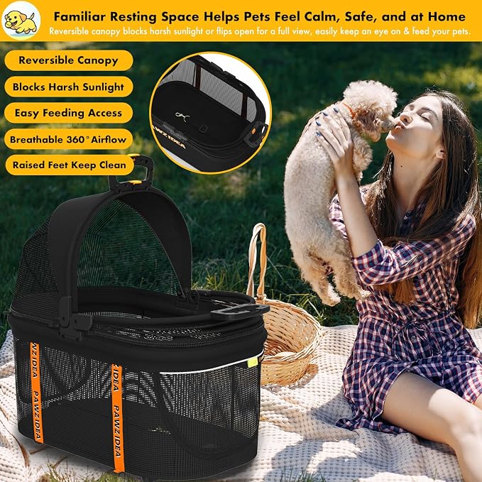 PAWZIDEA Portable Small Dog Crate for Car Travel Up to 33lbs, No-Zip Canopy | Enclosed Dog Car Seat Escape-Proof, Soft-Sided Small Medium Puppy Cats Car Kennel, Foldable Pet Carrier by Seatbelt, Top-Load