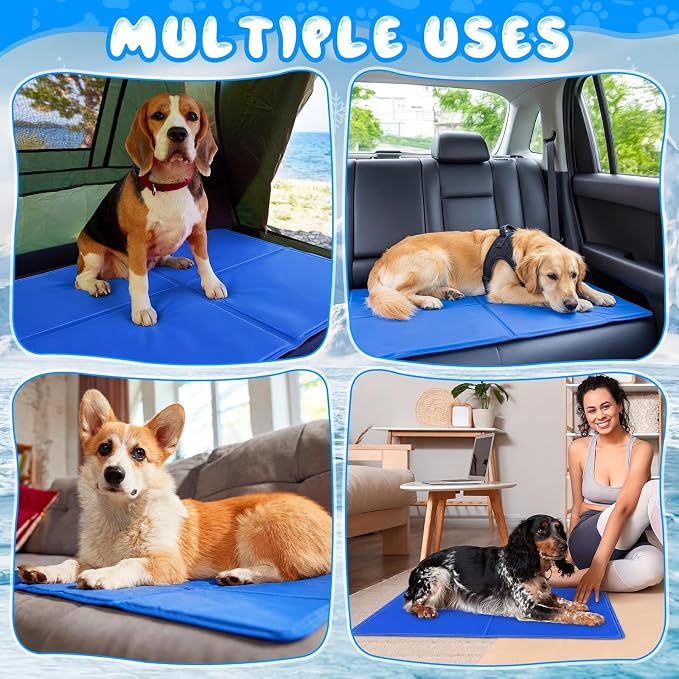Drydiet 4 Pack Dog Cooling Mat - 13'' X 16'' Solid Gel Self Cooling Mat with Storage Bag Pressure Activated No Refrigeration or Electricity Needed Pet Pad for Dogs & Cats Kennels, Crates, Beds
