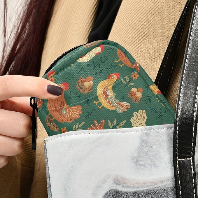 Fustylead Cute Rooster Hen Eggs Chicks Nest Plants Travel Pill Case Bag with Zipper Weekly Pill Box 8 Compartments 7 Day Personal Pill Case Purse Medicine Case Organizer