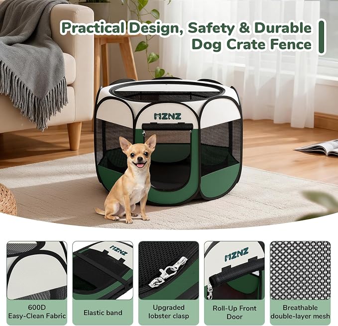 Dog Cat Small Animal Puppy Playpen Crate, Small, Dark Green | Portable Pop Up Pet Cage Enclosure Tent Kennel Indoor Outdoor with Carrying Case, No Assembly, Camping Use