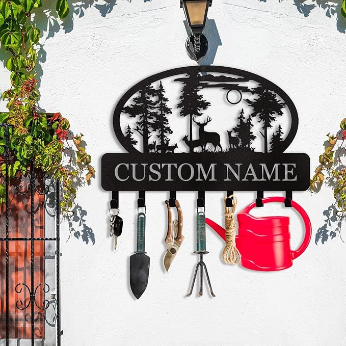 Personalized Deer Key Holder for Wall, Custom Metal Key Hooks | Deer key holder with rust-resistant metal finish, custom name key holder wall mount, cabin decor and lodge housewarming gift