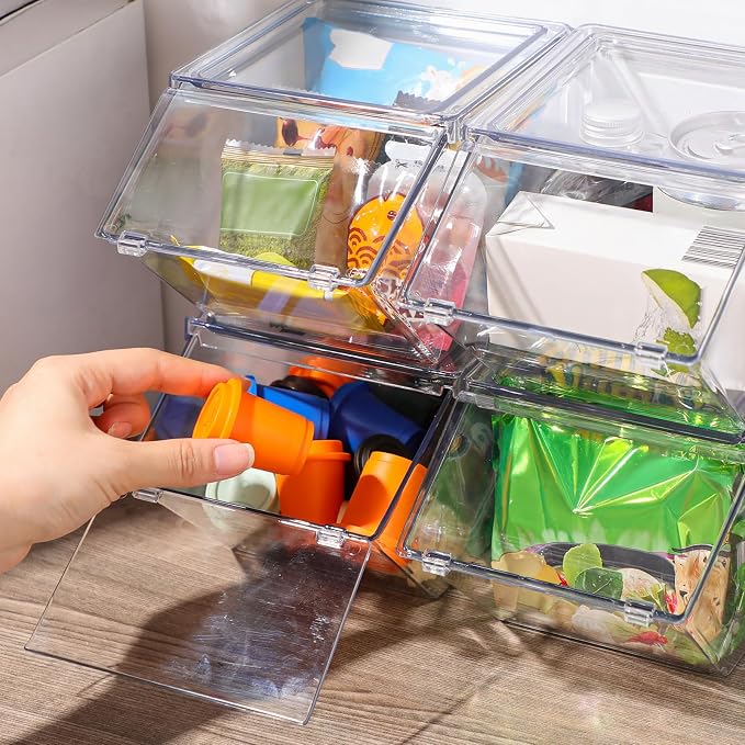 Yerliker 8 Pcs Clear Plastic Storage Bins with Lids Large Stackable Pantry Storage Organizer Bins Kitchen Organization Cabinet Organizers Ideal Containers for Fridge Kitchen abinets Bathroom