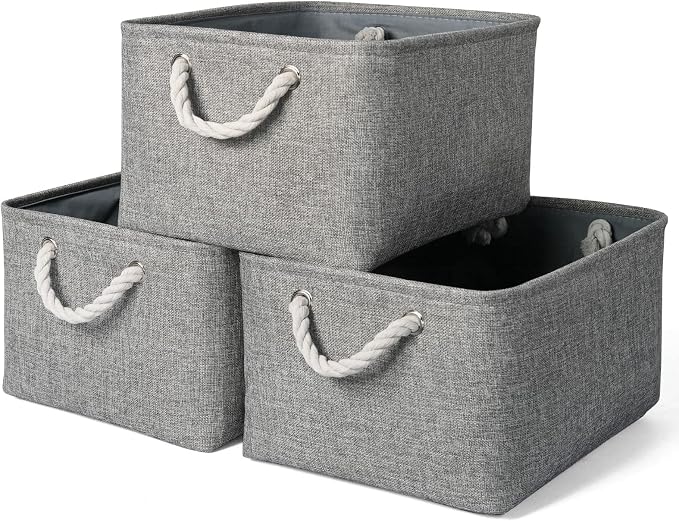 Storage Bins - 3PCS Fabric Storage Baskets for Organizing Shelves | Large Basket Closet Organizer for Home Shelf Dog Laundry Organization | Collapsible Storage Cubes W/Handles