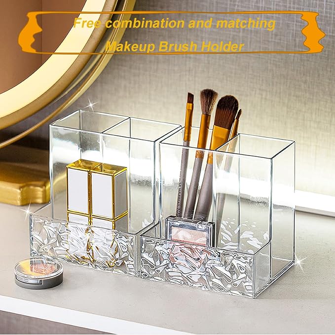 Clear PET Pen Holder, 3 Compartment Desk Organizer, Shatter-Resistant, Stronger Than Acrylic, for Office Home School Bathroom Makeup