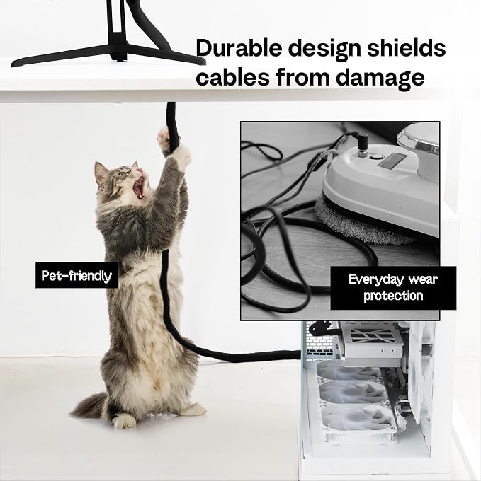 Pixio 10FT Tubing Cable Sleeve – 1/2 inch Flexible Cable Management Sleeve for PC, Gaming, TV & Office, Wire Organizer for Desk Cable Cleanup