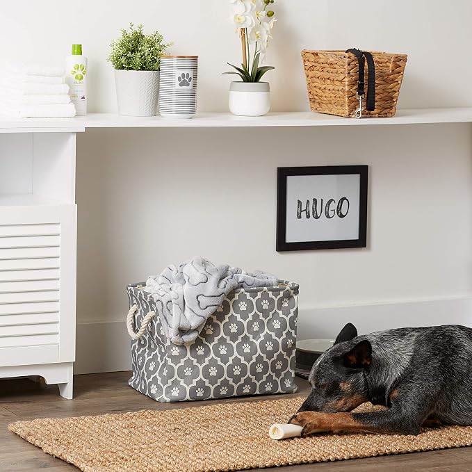Bone Dry Pet Storage Collection Lattice Paw Print, Medium Rectangle, Gray (Pack of 2)