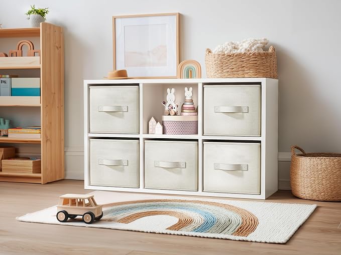 LayerSpace 4 Pack Foldable Fabric Closet Storage Bins, 11Inch Organizer Cubes with Handles, Linen Storage Boxes for Clothes, Toys, Books and Home Organization, White& Ivory | Thickened Rigid PP Panels, Cotton-linen Shelf Baskets, Measure 11"L x 11"W x ...