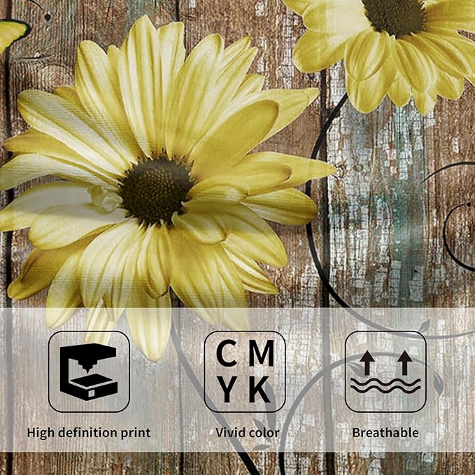 Giwawa Rustic Barn Sunflower Wooden Hand Towel 15x30 Set of 2, Fall Yellow Daisy Flower Plank Fingertip Towel Retro Board Face Towel Country Barnwood Washcloth for Bathroom Farmhouse Log Cabin