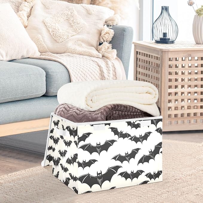 senya Halloween Baskets Collapsible Storage Bins with Lids, Halloween Bat B Storage Boxes Clothes Baskets for Organizing