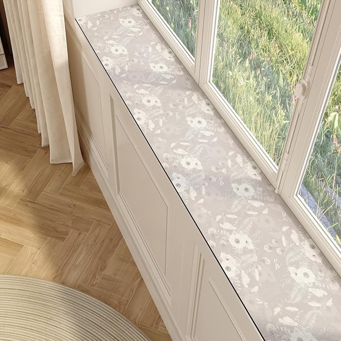 Cut-to-fit Narrow Window Sill Mat,Absorbent Window Sill Cushion Pad Non-Slip Backing,Customizable Decorative Window Sill Protector Cover for Dog Cat Pets(59" L x 6" W, Flower C)