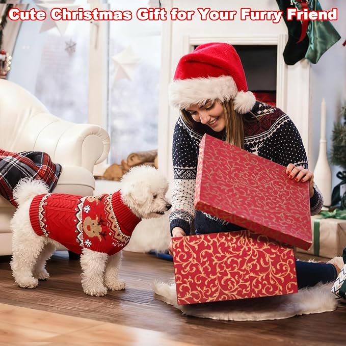 Dog Christmas Sweater Puppy Soft Holiday Xmas Clothes Pet Reindeer Outfit Reindeer Outfit for Small Medium Dogs and Cats Winter Warm Knitwear (red, XX-Large)