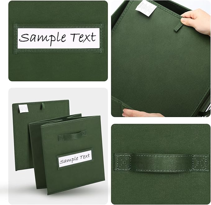 11x11 storage cube bins (Set of 10) Foldable Fabric storage cubes with 10 Labels Window Cards & a Pen,11 inch cube storage bin,Closet Organizers for Shelves,Cubby Organizer Boxes,Dark Green