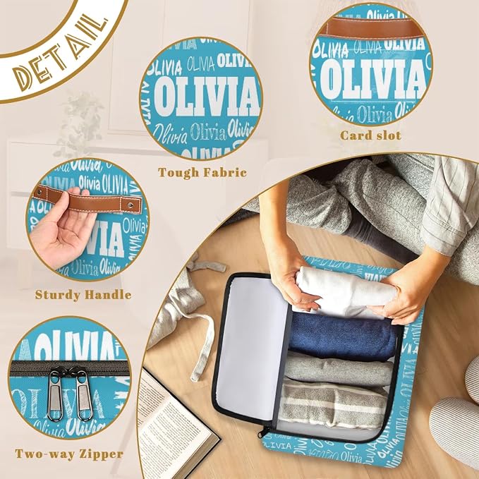 Personalized Foldable Storage Basket with Name, Zipper Lid Laundry Hamper Dirty Clothes Pet Toys Storage Bin with Handles for Shelf Home Closet Kitchen, Sky Blue Solid Color
