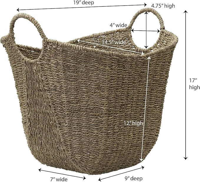 Household Essentials Brown Wicker Storage Basket with Handles Large | Natural Seagrass