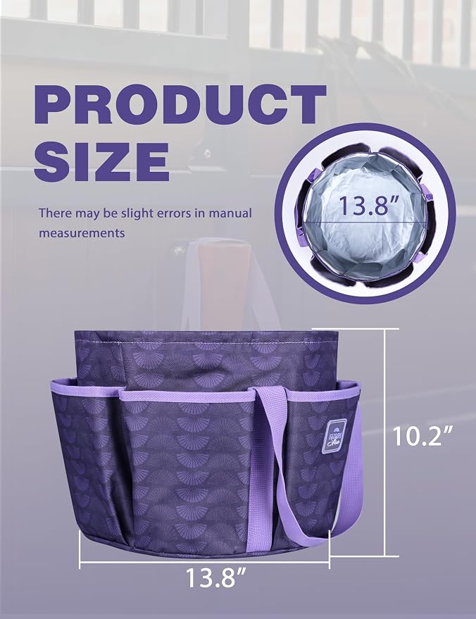 Horse Grooming Tote Bag, Waterproof Grooming Organizer with Multiple Pockets for Brushes & Tools, Stable & Show Use Purple