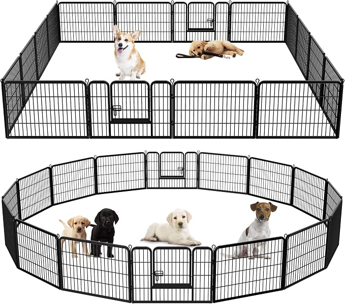 Dog Pen Pet Playpen Kennel Fence Outdoor Indoor Play Yard Puppy Exercise Barrier 31'' W x 24'' H 16 Panels (16 Panels, 24 Inches)