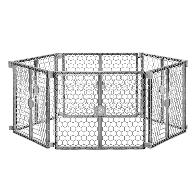 Regalo Safety 192" Plastic 2-in-1 Super Wide Baby Gate & Play Yard | Adjustable Playpen, For Doorways & Open Spaces, For Babies, Toddlers & Pets, Gray, Tested & Trusted for 30 Years