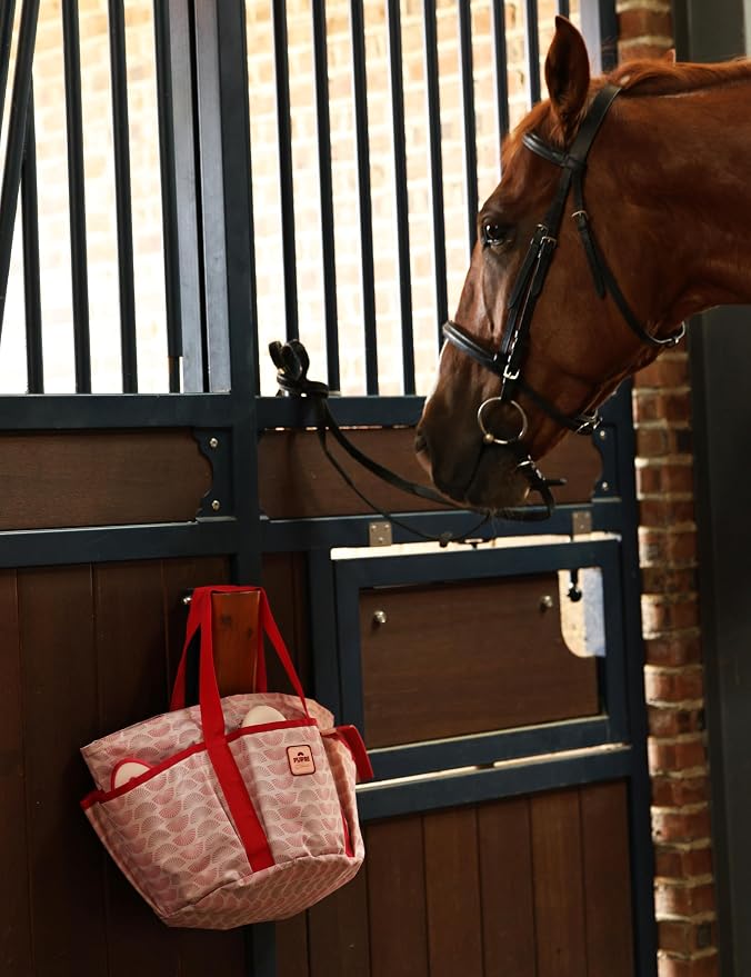Horse Grooming Tote Bag, Waterproof Grooming Organizer with Multiple Pockets for Brushes & Tools, Stable & Show Use Pink