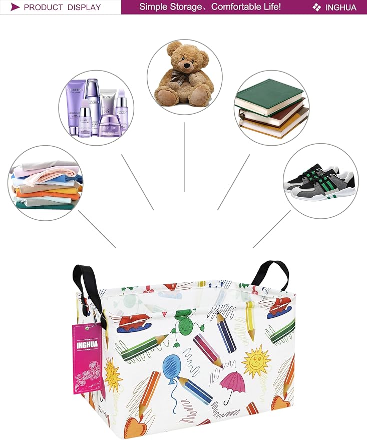 Rectangular Colored Pencil Storage Basket | Gifts Bag for Toys,Books,Clothes,Gifts,Pets-Perfect for Home,Office,Nursery,Dorm,Shelf