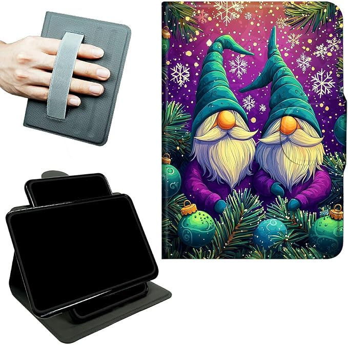 Rotating Handle Case for Samsung Galaxy Tab A7 Lite 2021 8.7", 360 Degree Swivel Kickstand with Magnetic Closure Shockproof Leather Protective Cover for Women Men, Hat Snowflake Old Man