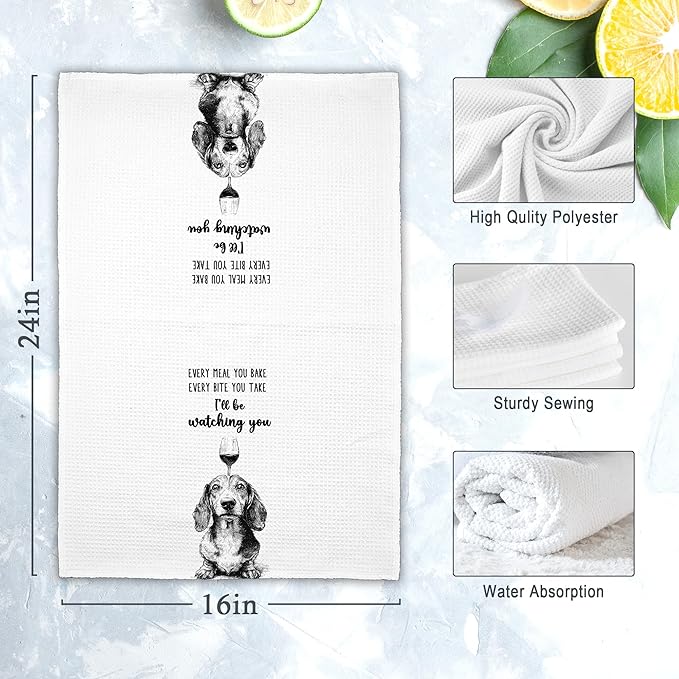 Funny Dog Dachshund Kitchen Towels Set of 2, A Kitchen Is Not Complete Hand Towels Decor for Bathroom, Cute Dish Towel Gifts for Dog Lovers,Rustic Tea Bar Waffle Towel for Dining Room 16x24in