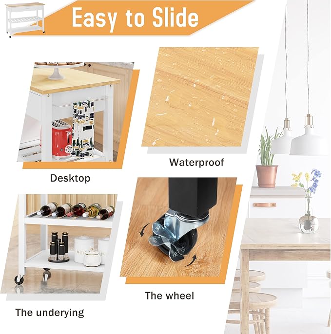 JY QAQA 40" Kitchen Island on Wheels with Storage Cabinet Kitchen Cart Cabinet with Shelves, Cart Handle for Towel Rack or Free Mobility, Portable Islands for Kitchen,White