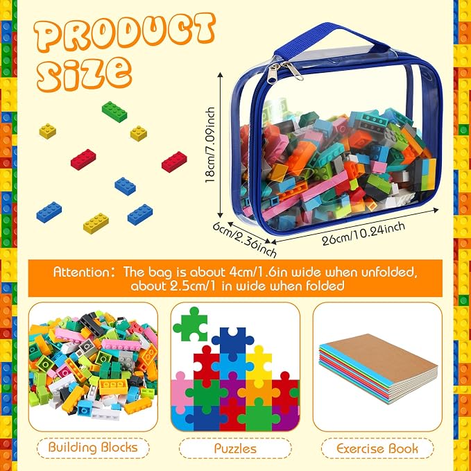 Sanwuta 6 Packs Toy Storage Bags with Zipper,Small,Bright Color | Clear Waterproof Games Storage， Large Portable PVC Container， Reusable Organizer for Board Games, Building Blocks, Puzzles