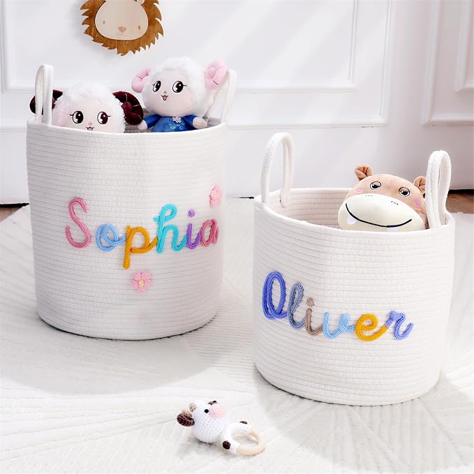 JUPPE Pet Dog Basket with Personalized Name, Dog Toys Storage Organizer Custom Cotton Rope Basket Nursery Decor (XL Basket)