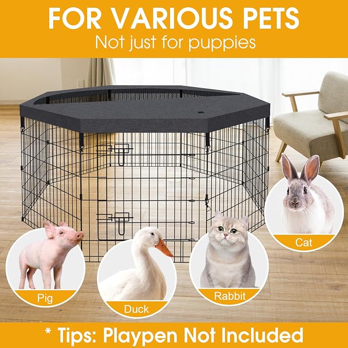 Peekaboo Dog Playpen Top Cover for 24-Inch 8-Panel Octagonal Pen, Black | 600D Oxford and breathable mesh top cover adds shade and an overhead barrier for indoor or outdoor pet play areas.
