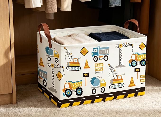Car Basket Rectangular Book Basket Storage Bin Organizer Book Shelf Box Room Decor(Engineering vehicle)