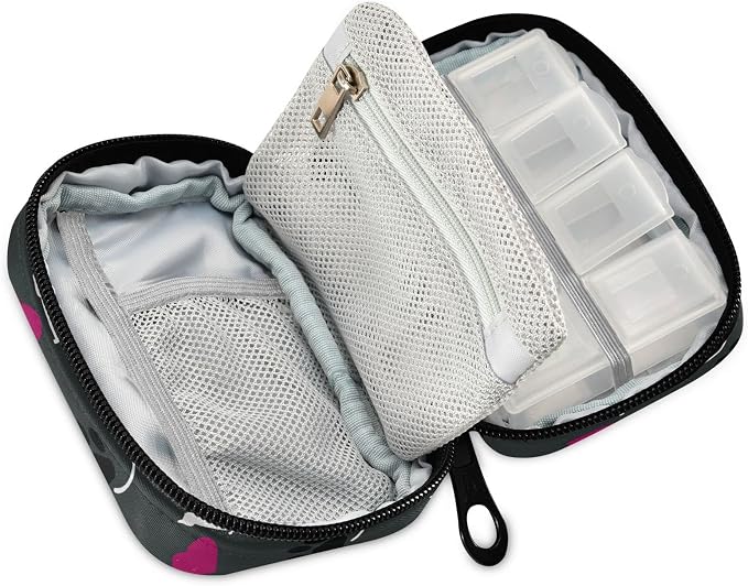 Cute Cat Heart Pill Case, Portable Weekly Pill Box Bag Container 7 Days Pill Organizer Vitamin Supplement Holder with Zipper for Travel Family Business