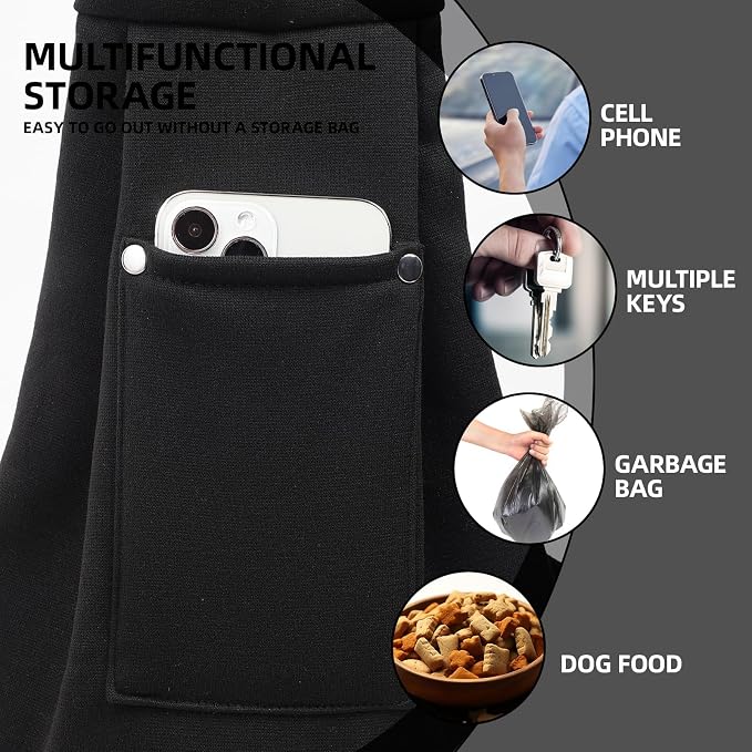 ARZQUT Dog and Cats Carrier Sling, Small Pet Carrier with Storage Pocket | Reversible Puppy Sling Carrier, Safety Buckle, Storage bag, Machine Washable for Travel, Outdoor Activitie, Hand-Free, Black