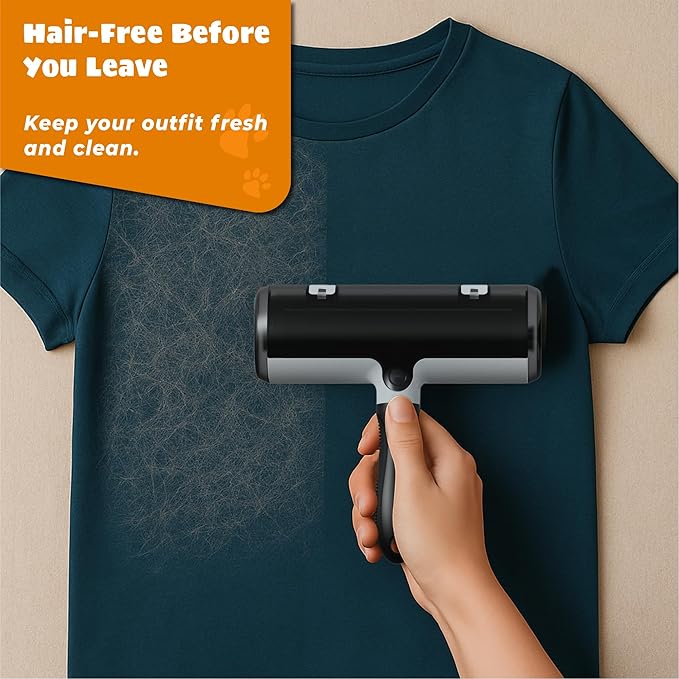Pet Hair Remover and Reusable Lint Roller - Cat and Dog Hair Remover for Couch, Furniture, Carpet, Clothing and Bedding - Portable, Multi-Surface Fur Removal Tool (Black)