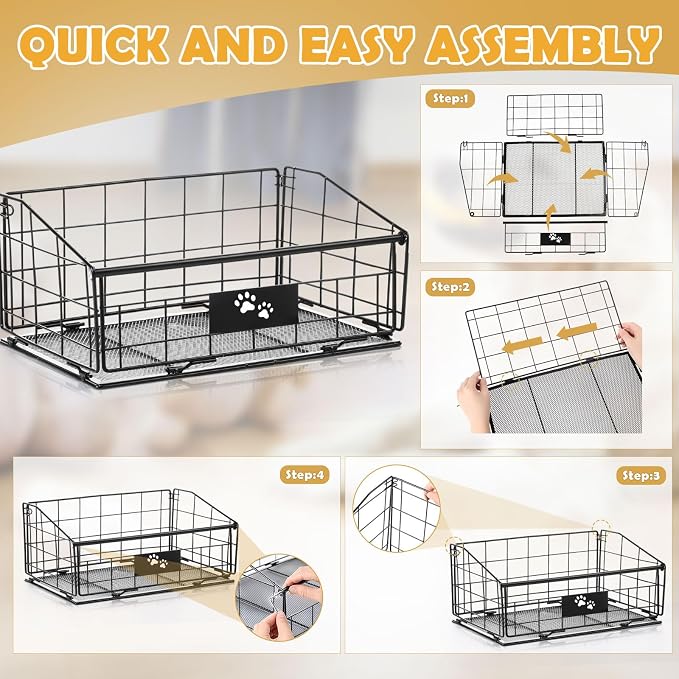 3 Pack Metal Dog Toy Baskets Multi-sized Foldable Dog Toy Bins Box Storage Container Organizer for Living Room Area Decorative Pet Accessories Coat Clothing Storage Holder Baskets(Black)