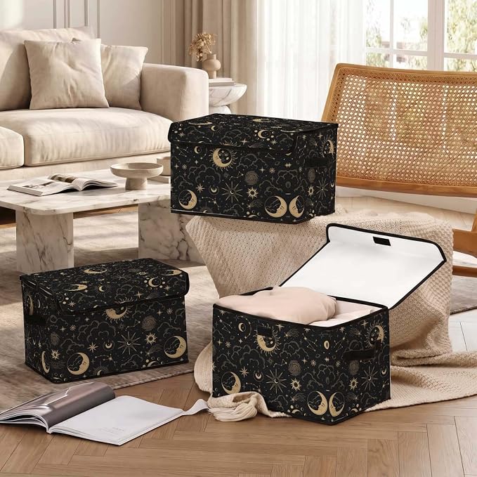 Fabric Storage Bins with Lids,Under Bed Storage Containers 3Pack | Stackable Clothes Storage Bins with Lids,Closet Organizers Fabric Box for Home and Office,Blanket Clothes Organizers