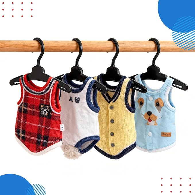 20 Pcs Dog Clothes Hangers 7 Inch Black Plastic Pet Clothes Hangers with Non-Slip Clips, Cat Clothing Hangers, Pet Clothing Holders Coat Hangers for Small Pet Such as Dog & Cat Costumes