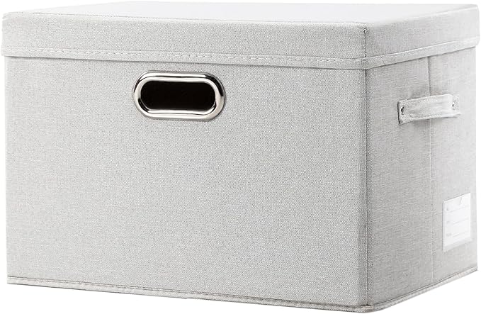 Collapsible Storage Bin with Lid [1-Pack] Fabric Foldable Storage Box Organizer Container Basket Cube with Cover for Home Bedroom Closet Office Nursery Beige(15.3x10x9.7)