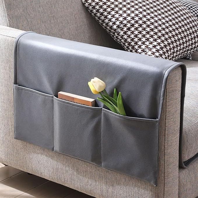Sofa Armrest Cover with Pockets Set of 2 Furniture Protector Slip Technical Fabric Non Slip Recliner Organizer Remote Holder Caddy Accessories for Living Room Bedroom Kitchen Home 24*43.3 Inch Gray
