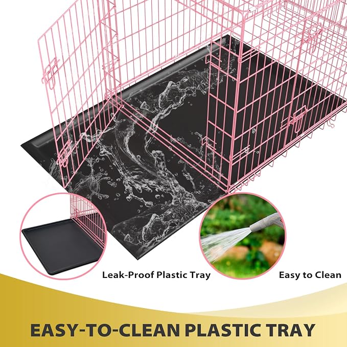 BestPet | Dog Crate | 48" | Pink | Foldable Metal Kennel with Double Doors | Secure Slide-Bolt Latches, Leakproof Tray | Portable Dog Cage for Large Breeds | for Travel, Indoor & Outdoor Use