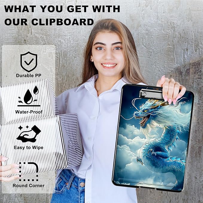 Heavy Duty Storage Clipboard, Slim Nursing Clipboard with Internal Pen Case, Portable File Organizer Case for A4 Letter Size Paper Office Medical Professionals, Cloud Blue Dragon