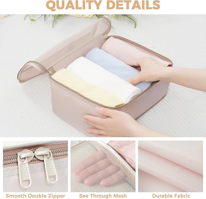BAGAIL 9 Set Packing Cubes with Packing List Luggage Packing Organizers for Travel Accessories (Cream)