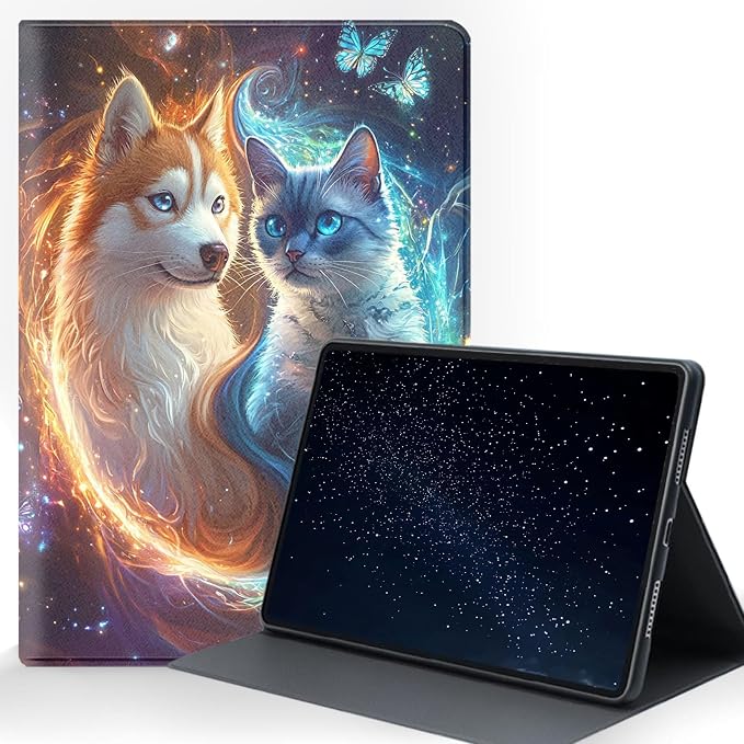 for Samsung Galaxy Tab A7 Lite 2021 (SM-T220/T225/T227) Tablet Protective Cover with Adjustable Stand and Magnetic Auto Wake/Sleep,Pet Cat Dog