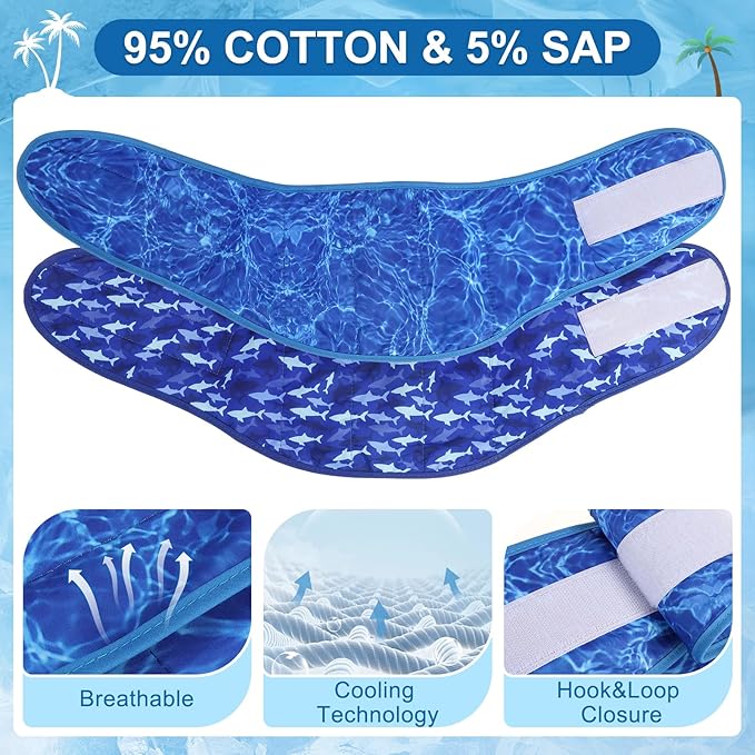 BEAUTYZOO Dog Cooling Bandana for Medium Large Dogs, 2 Pack Instant Cooling Bandanas Breathable Cooling Ice Towel Neck Wraps, Pet Scarf Keep Dogs Cool in Hot Summer,Shark S