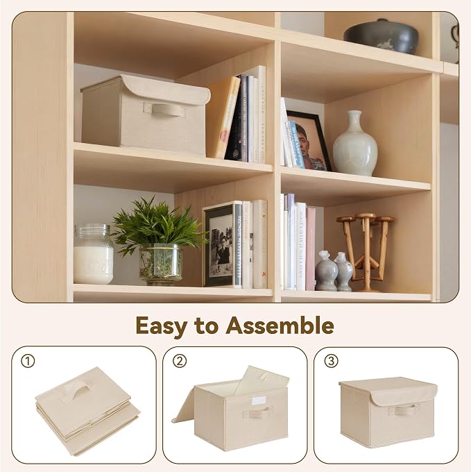 GRANNY SAYS Memory Keepsake Storage Box, Fabric Storage Bins with Lids | Flip-Top Lid, Collapsible, Stackable, 3 Handles, Ideal for Closet Clothes Blanket Toys, Small, Khaki, 2-Pack