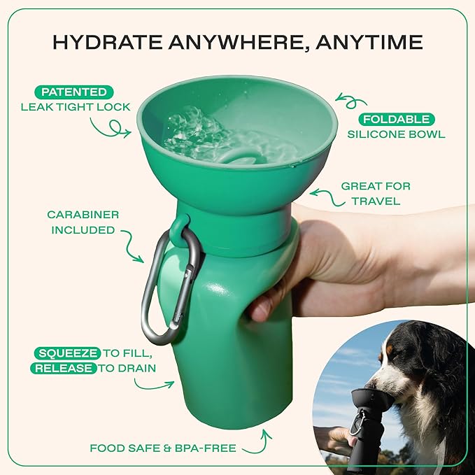 Springer Flip Dog Water Bottle | Portable Drinking Feeder with Foldable Food-Grade Silicone Bowl | One-Hand Squeeze & Leak-Proof | BPA-Free 20oz | Walking, Hiking & Camping | Puppy Essentials